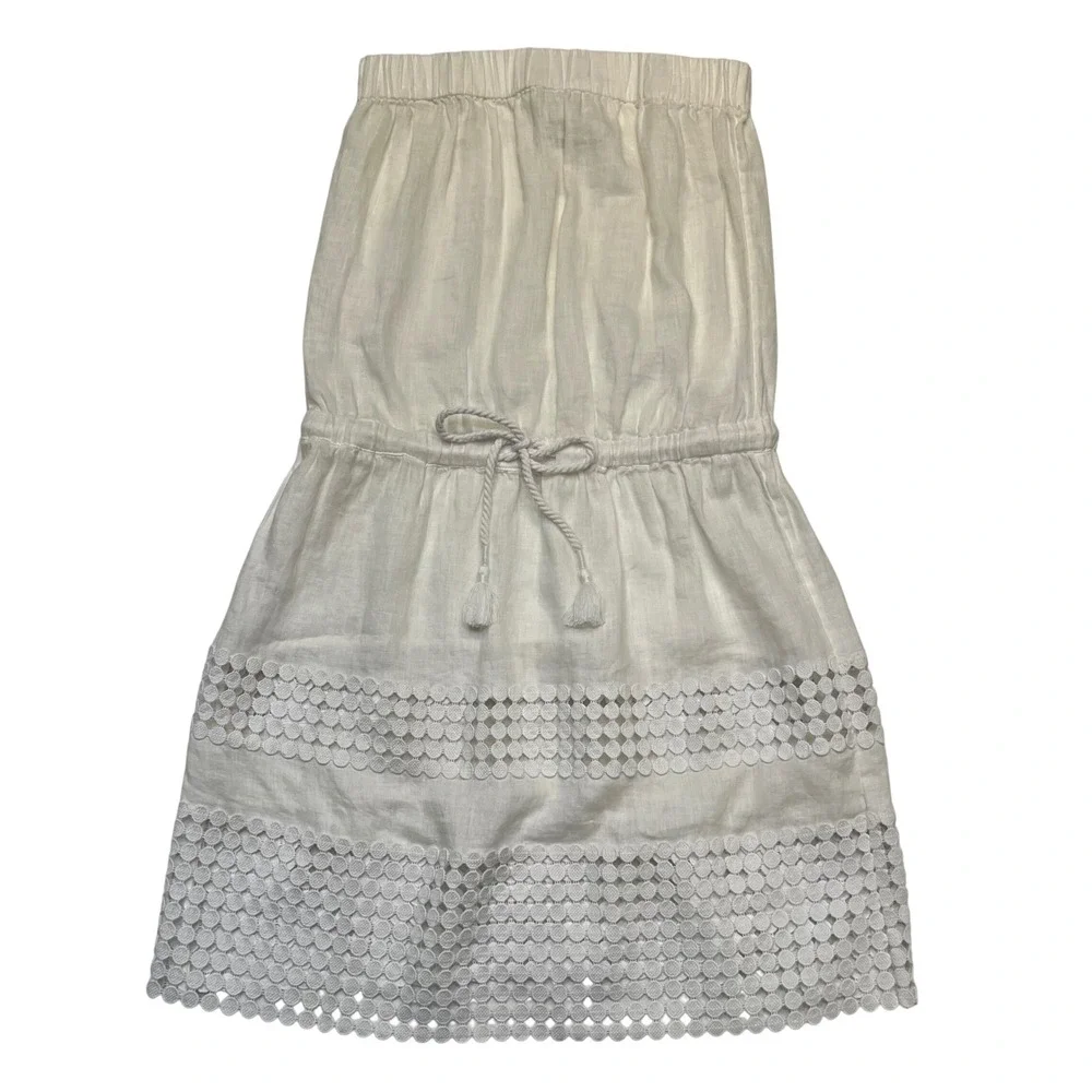 Vineyard Vines White 100% Linen Strapless Eyelet Lace Resort Dress Size XXS
